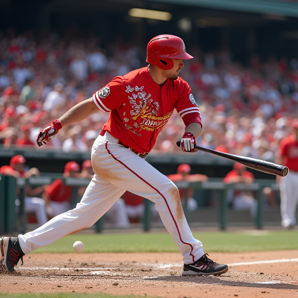 A dynamic close-up photo of a KBO baseball player hitting a home run, with the ball soaring through the air and the crowd in the background reacting excitedly